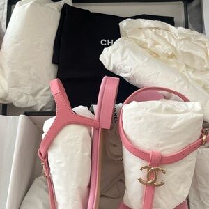 Chanel Pink Sandals with Iconic Logo